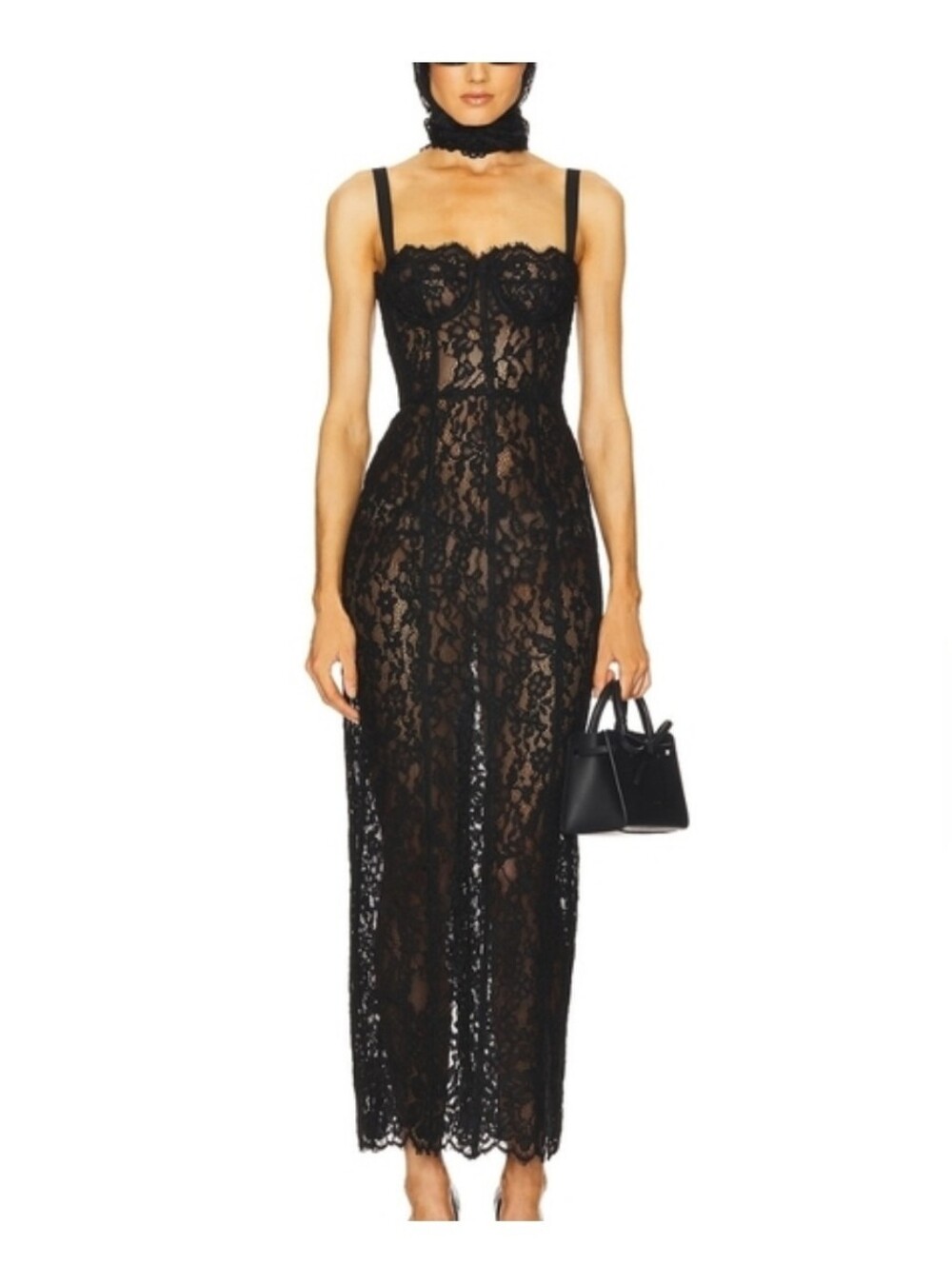 Helsa The Lace Column Dress in Black